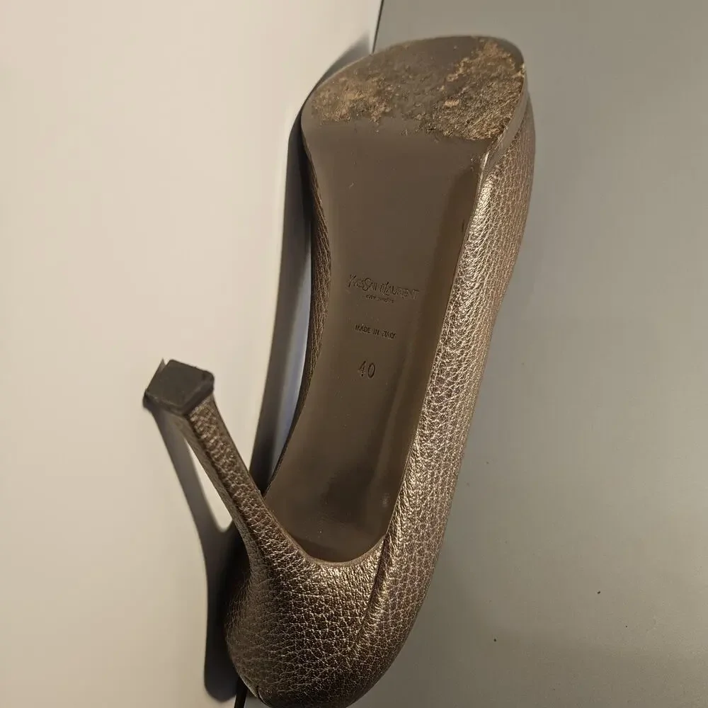 YVES SAINT LAURENT Bronze Leather Tribtoo Platform Pumps Italy dust bag SZ 10 - Picture 10 of 10